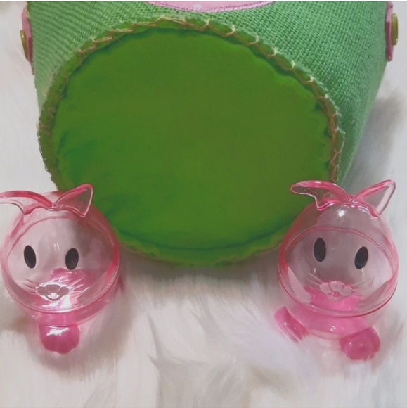 Lime Easter Basket with Pink Flower Apilque-Burlap Canvas Material - Picture 4 of 9